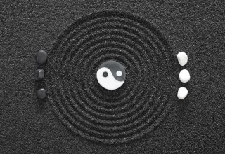 Japanese ZEN garden with stone in textured sand
